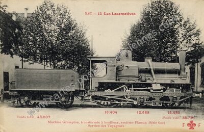 Carte postale ancienne Les Locomotives — Locomotive Est 12 — Invention