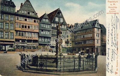 Carte postale ancienne Gerechtigkeitsbrunnen am Römerberg — Frankfurt — Allemagne