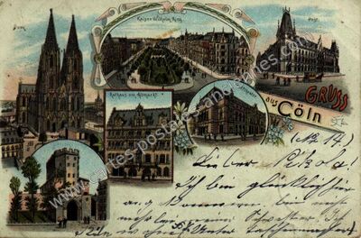 Carte postale ancienne Kaiser Wilhelm Ring, Rathaus am Allmarkt, Stadttheater — Koln — Allemagne