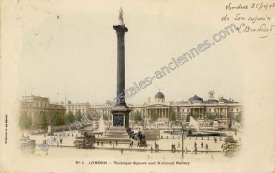 Carte postale ancienne Trafalgar Square and National Gallery — London — Angleterre