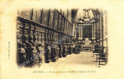Carte postale ancienne Confessionnaux et Chapelle à l'Eglise St. Paul — Anvers — Belgique