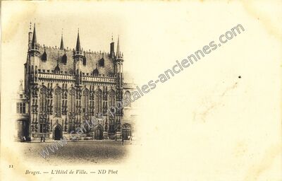 Carte postale ancienne L'Hôtel de Ville — Bruges — Belgique