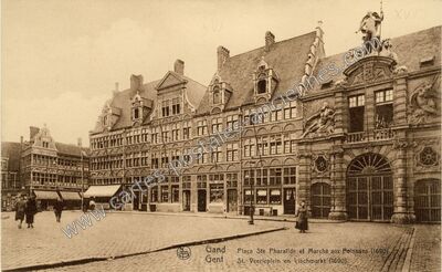 Carte postale ancienne Place Ste Pharaïlde et Marché aux Poissons / St. Veerleplein en Vischmarkt — Gand — Belgique