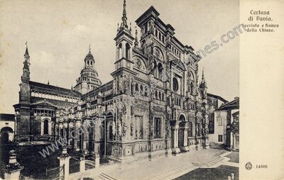 Carte postale ancienne Facciata e fianco della Chiesa — Certosa di Pavia — Italie
