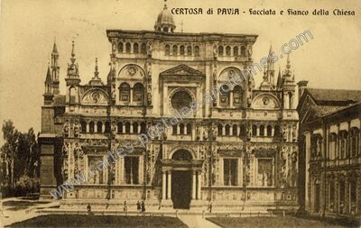 Carte postale ancienne Facciata e Fianco della Chiesa — Certosa di Pavia — Italie