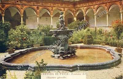 Carte postale ancienne Fontana del chiostro piccolo — Certosa di Pavia — Italie