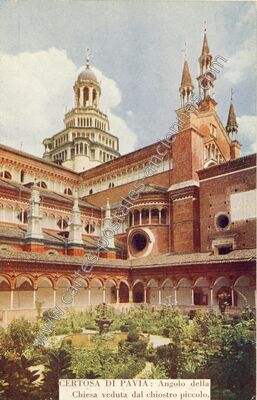 Carte postale ancienne Angolo della Chiesa veduta dal chiostro piccolo — Certosa di Pavia — Italie