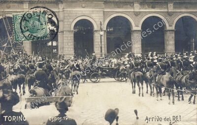 Carte postale ancienne ARRIVO del RE! — Torino — Italie
