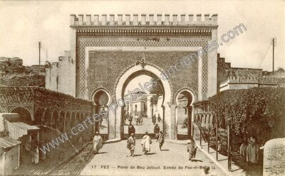 Carte postale ancienne Porte de Bou Jeloud. Entrée de Fez-el-Balia — Fez — Maroc