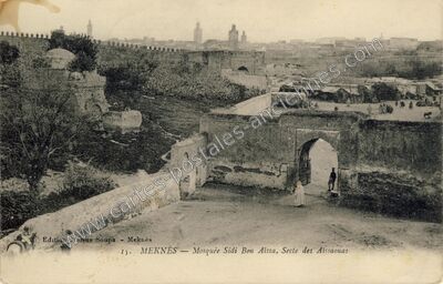 Carte postale ancienne Mosquée Sidi Ben Aïssa, Secte des Aïssaouas — Meknes — Maroc