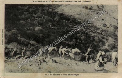 Carte postale ancienne Colonnes et Opérations Militaires au Maroc — Soldats — Maroc