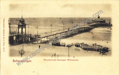 Carte postale ancienne Wandelhoofd Koningin Wilhelmina — Scheveningen — Pays-Bas
