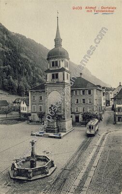 Carte postale ancienne Dorfplatz mit Telldenkmal — Altdorf — Suisse