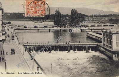 Carte postale ancienne Les Écluses du Rhône — Geneve — Suisse