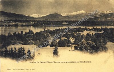 Carte postale ancienne Chaine du Mont-Blanc. Vue prise du pensionnat Thudichum — Geneve — Suisse