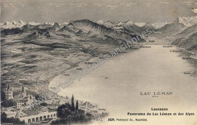 Carte postale ancienne Panorama du Lac Léman et des Alpes — Lac Leman — Suisse