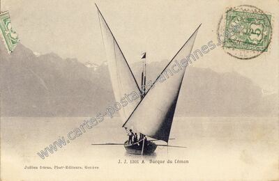 Carte postale ancienne Barque du Léman — Lac Leman — Suisse