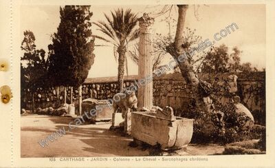 Carte postale ancienne Jardin - Colonne - Le Cheval - Sarcophages chrétiens — Carthage — Tunisie