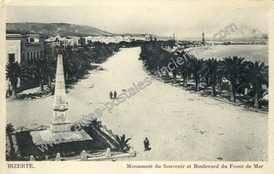 Carte postale ancienne Monument du Souvenir et Boulevard du Front de Mer — Bizerte — Tunisie