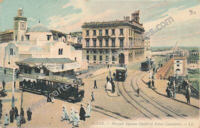 Carte postale ancienne Mosquée Djemaa-Djedid et Palais Consulaire — Alger — Algérie