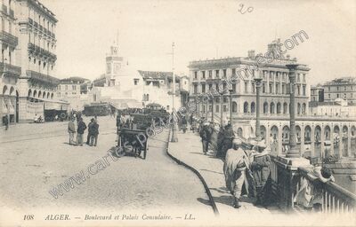 Carte postale ancienne Boulevard et Palais Consulaire — Alger — Algérie