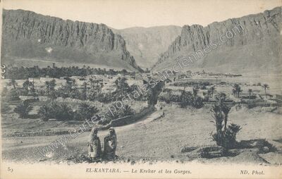 Carte postale ancienne Le Krekar et les Gorges — El Kantara — Algérie