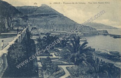 Carte postale ancienne Promenade de Létang - Vue vers Santa Cruz — Oran — Algérie
