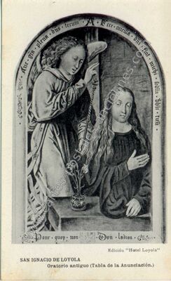 Carte postale ancienne Ave gratia plena dominus tecum. Ecce ancilla domini. Fiat mihi secundum verbum tuum — Loyola — Espagne