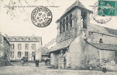 Carte postale ancienne Eglise & Place de St-HIPPOLYTE près Entraygues — Saint-Hippolyte (Aveyron)
