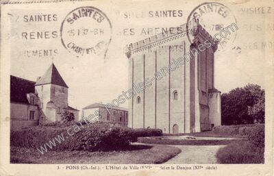 Carte postale ancienne L'Hôtel de Ville et le Donjon — Pons (Charente-Maritime)