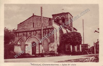 Carte postale ancienne Eglise XII° siècle — Préguillac (Charente-Maritime)