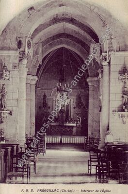 Carte postale ancienne Intérieur de l'Église — Préguillac (Charente-Maritime)