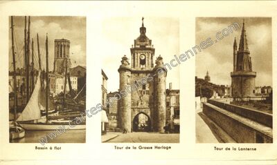 Carte postale ancienne Bassin à flot, Tour de la Grosse Horloge, Tour de la Lanterne — La Rochelle (Charente-Maritime)