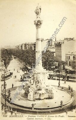 Carte postale ancienne Fontaine Cantini et Avenue du Prado — Marseille (Bouches-du-Rhône)