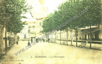 Carte postale ancienne La Promenade — Florensac (Hérault)