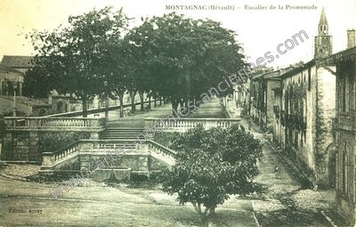 Carte postale ancienne Escalier de la Promenade — Montagnac (Hérault)