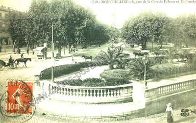 Carte postale ancienne Square de la Gare de Palavas et Esplanade — Montpellier (Hérault)