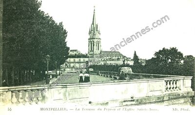 Carte postale ancienne La Terrasse du Peyrou et l'Eglise Sainte-Anne — Montpellier (Hérault)
