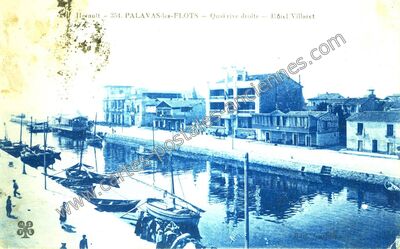 Carte postale ancienne Quai rive droite - Hôtel Villaret — Palavas-les-Flots (Hérault)