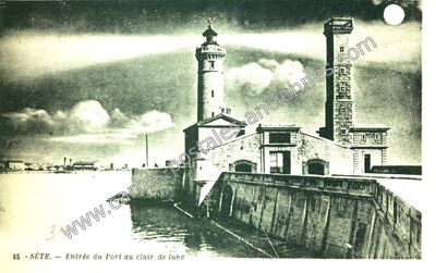 Carte postale ancienne Entrée du Port au clair de lune — Sète (Hérault)