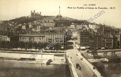 Carte postale ancienne Pont La Feuillée et Coteau de Fourvière — Lyon (Rhône)
