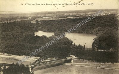 Carte postale ancienne Pont de la Boucle et le lac du Parc de la Tête d'Or — Lyon (Rhône)