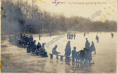 Carte postale ancienne Le Patinage au Lac de la Tête d'Or — Lyon (Rhône)