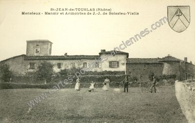 Carte postale ancienne Mensieux - Manoir et Armoiries de J.-J. de Boissieu-Vialis — Saint-Jean-de-Touslas (Rhône)