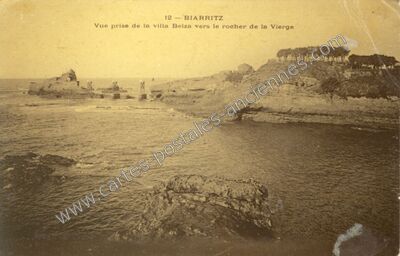 Carte postale ancienne Vue prise de la villa Belza vers le rocher de la Vierge — Biarritz (Pyrénées-Atlantiques)