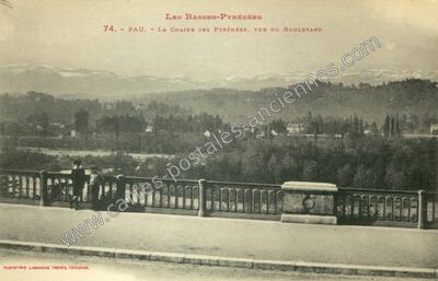 Carte postale ancienne La Chaîne des Pyrénées, vue du boulevard — Pau (Pyrénées-Atlantiques)