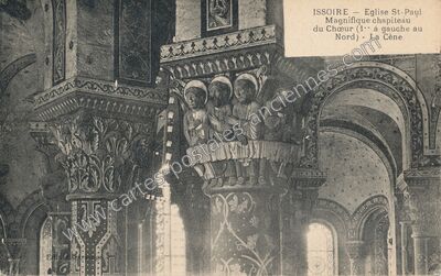 Carte postale ancienne Eglise St-Paul Magnifique chapiteau du Chœur (1. à gauche au Nord) - La Cène — Issoire (Puy-de-Dôme)