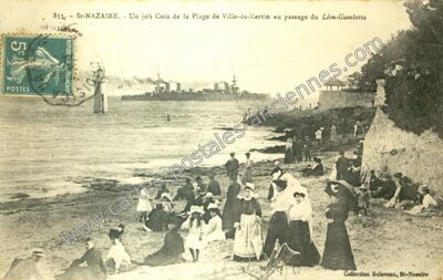 Carte postale ancienne Un joli Coin de la Plage de Ville-ès-Martin au passage du Léon-Gambetta — Saint-Nazaire (Loire-Atlantique)