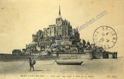 Carte postale ancienne Côté sud, vue prise à l'est de la Digue — Le Mont-Saint-Michel (Manche)