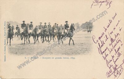 Carte postale ancienne Ecuyers en grande tenue, 1899 — Saumur (Maine-et-Loire)